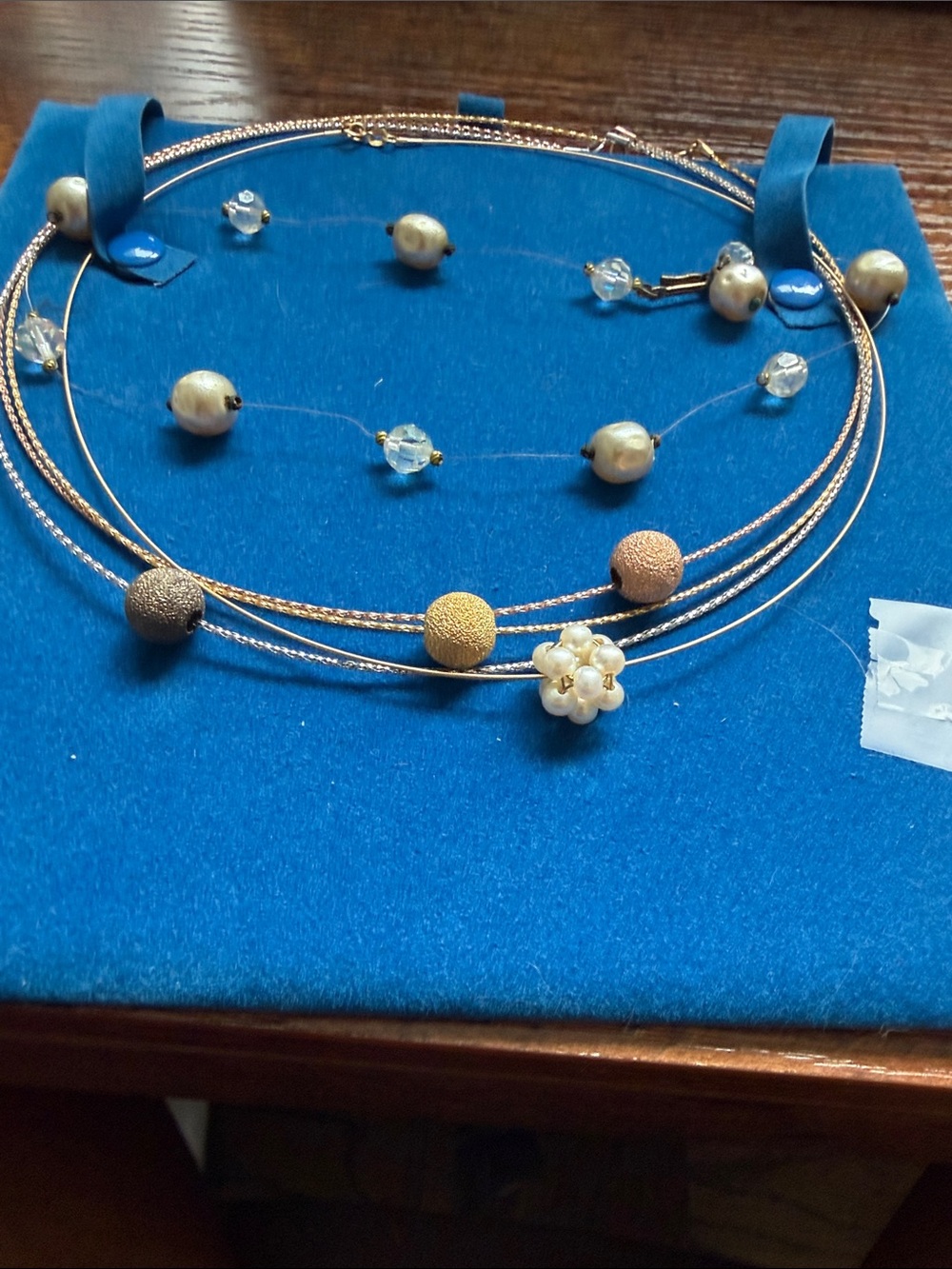 Multi-Strand Pearl & Bead Necklace in Gold and Cream